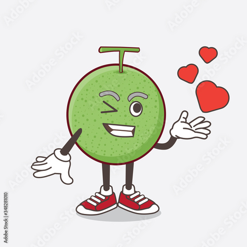 Melon Fruit cartoon mascot character teasing with heart kiss