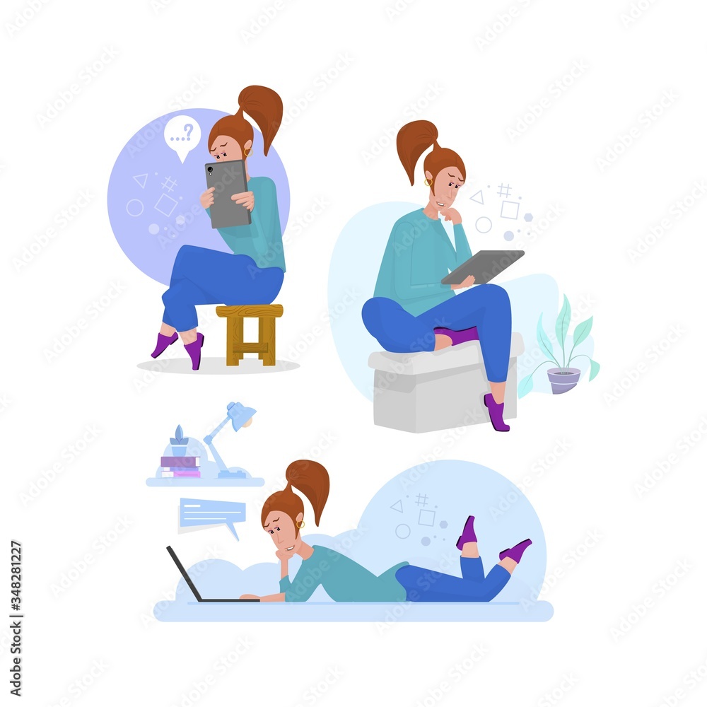 A woman reads the news on a laptop while lying on a cloud. A woman reads the news on a laptop while lying on a cloud.