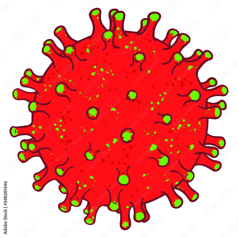 Close-up of a corona virus. macro shot, red, green, spine, dangerous, isolated.