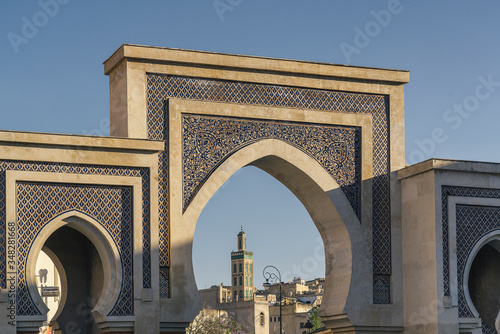 Bab Bou Jeloud gate (The Blue Gate) located at Fes, Morocco photo