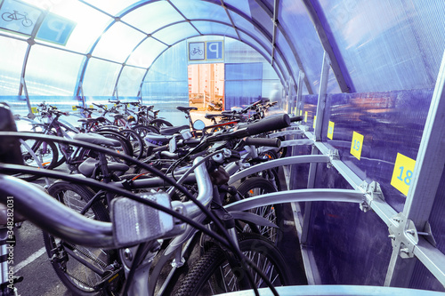 MINSK, BELARUS - 1 MARCH, 2020: bicycle storage garage, bike parking