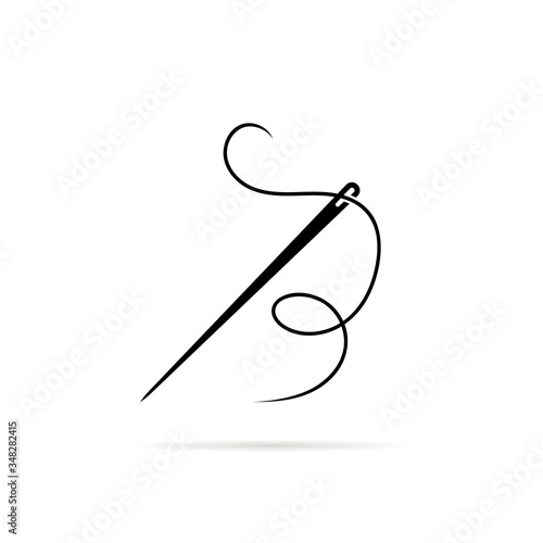 black needle icon with thread for sew