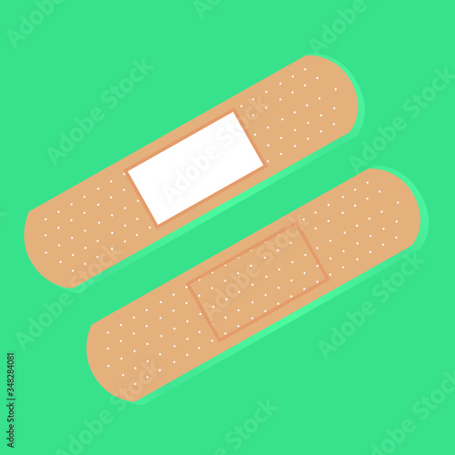 Vector set of illustrations of ribbon manuals. Adhesive plaster isolated on a green background