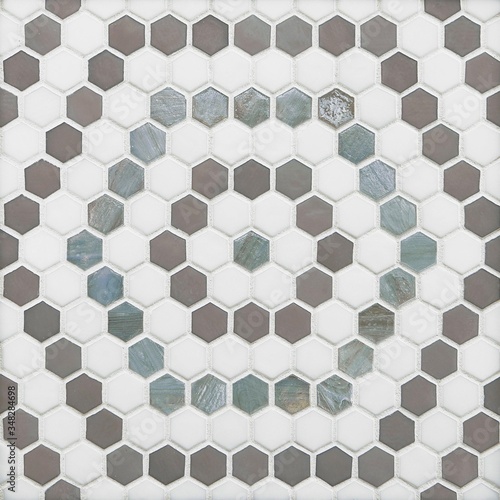 Fototapeta Naklejka Na Ścianę i Meble -  Multicolor hexagon glass mosaic tile for shower wall or floor