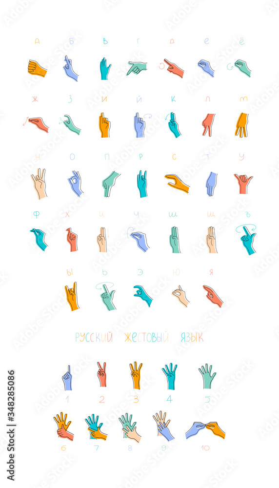 Vector illustration of Russian sign language for deaf.