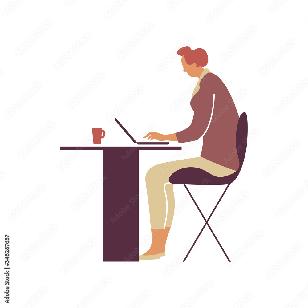 Office work and remote work at home, freelance. People working on computer. Scenes at office. Online education, training, workshops. News and communication. Vector illustration. Office work and remote work at home, freelance. People working on computer. Scenes at office. Online education, training, workshops. News and communication. Vector illustration.