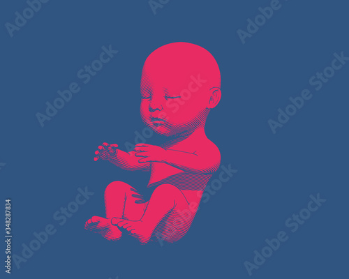Human infant baby drawing illustration on blue BG