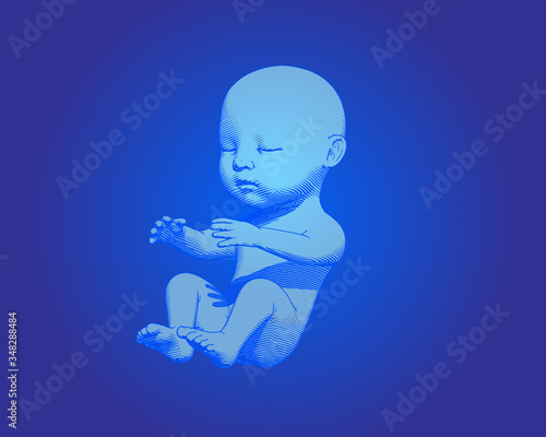 Human infant baby drawing illustration on blue BG