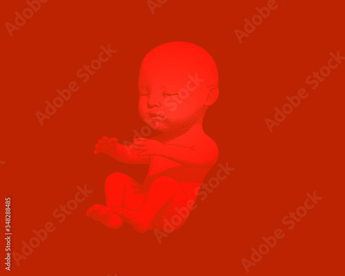 Human infant baby drawing illustration on red BG