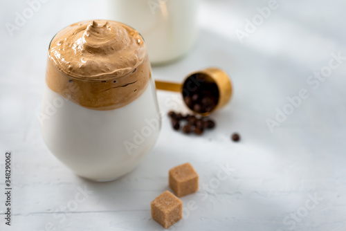 Dalgona Coffee, a trendy fluffy creamy whipped coffee