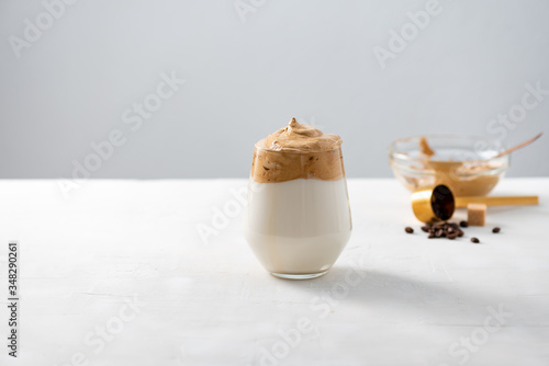 Dalgona Coffee, a trendy fluffy creamy whipped coffee