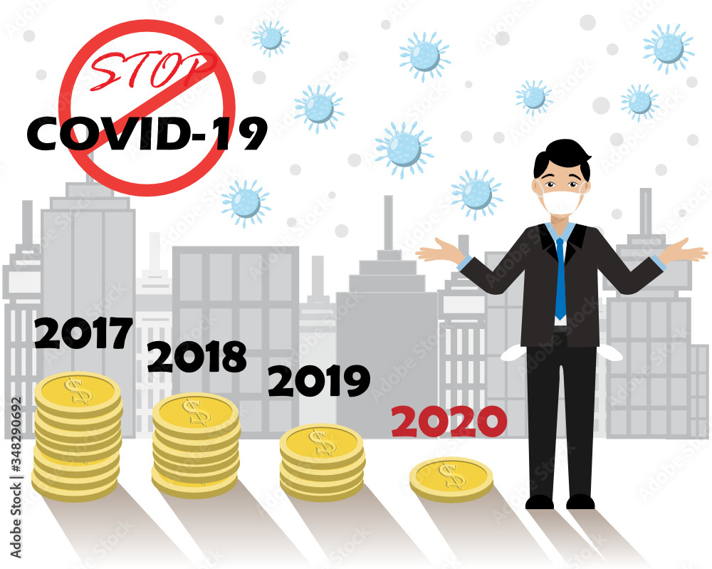 Depressed businessman standing no money with pockets out, gold coins graph appeared to falling down in 2020. How Coronavirus (COVID-19) disease outbreak impact to global business and economic crisis. Depressed businessman standing no money with pockets out, gold coins graph appeared to falling down in 2020. How Coronavirus (COVID-19) disease outbreak impact to global business and economic crisis.