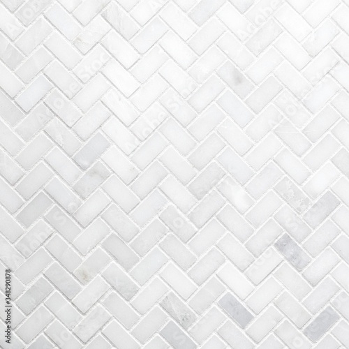 White Herringbone Marble Mosaic Wall Texture © Inna