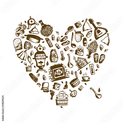 Russian sauna, heart shape for your design