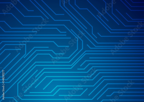 Abstract glowing blue tech circuit board lines futuristic background. Vector illustration