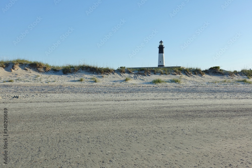 View of an empty sandy beach in Tybee Island, near Savannah, Georgia, United States