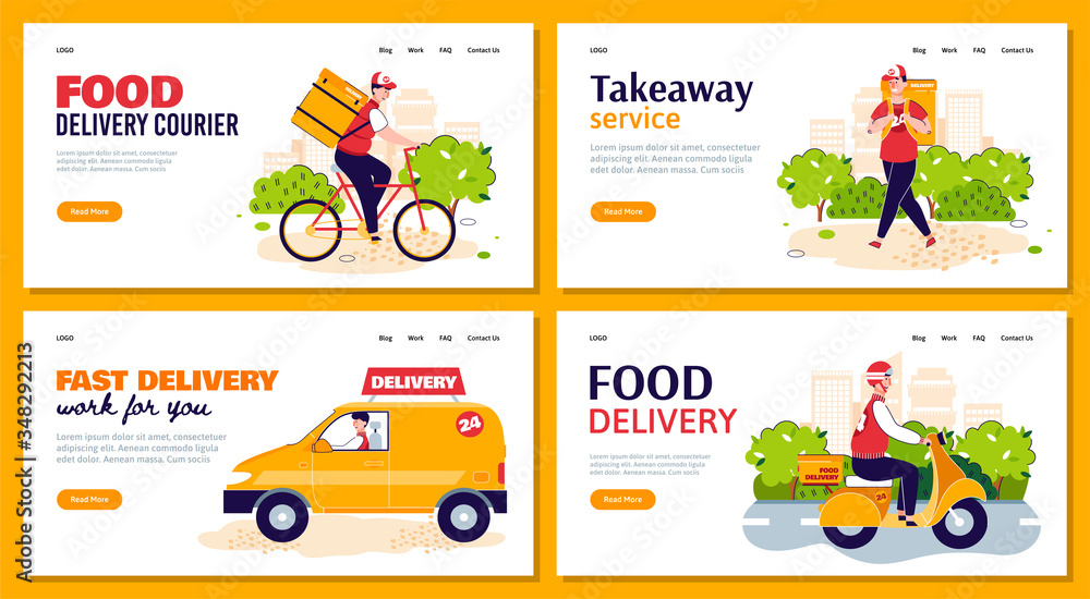 Delivery and take away service website banners set cartoon vector illustration. Delivery and take away service website banners set cartoon vector illustration.