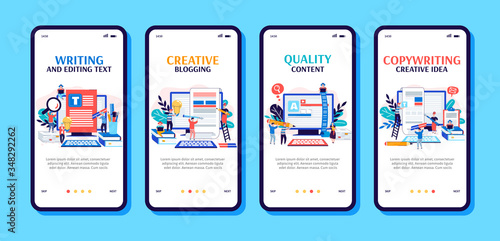 App set for copywriting and blog content, cartoon vector illustration isolated.