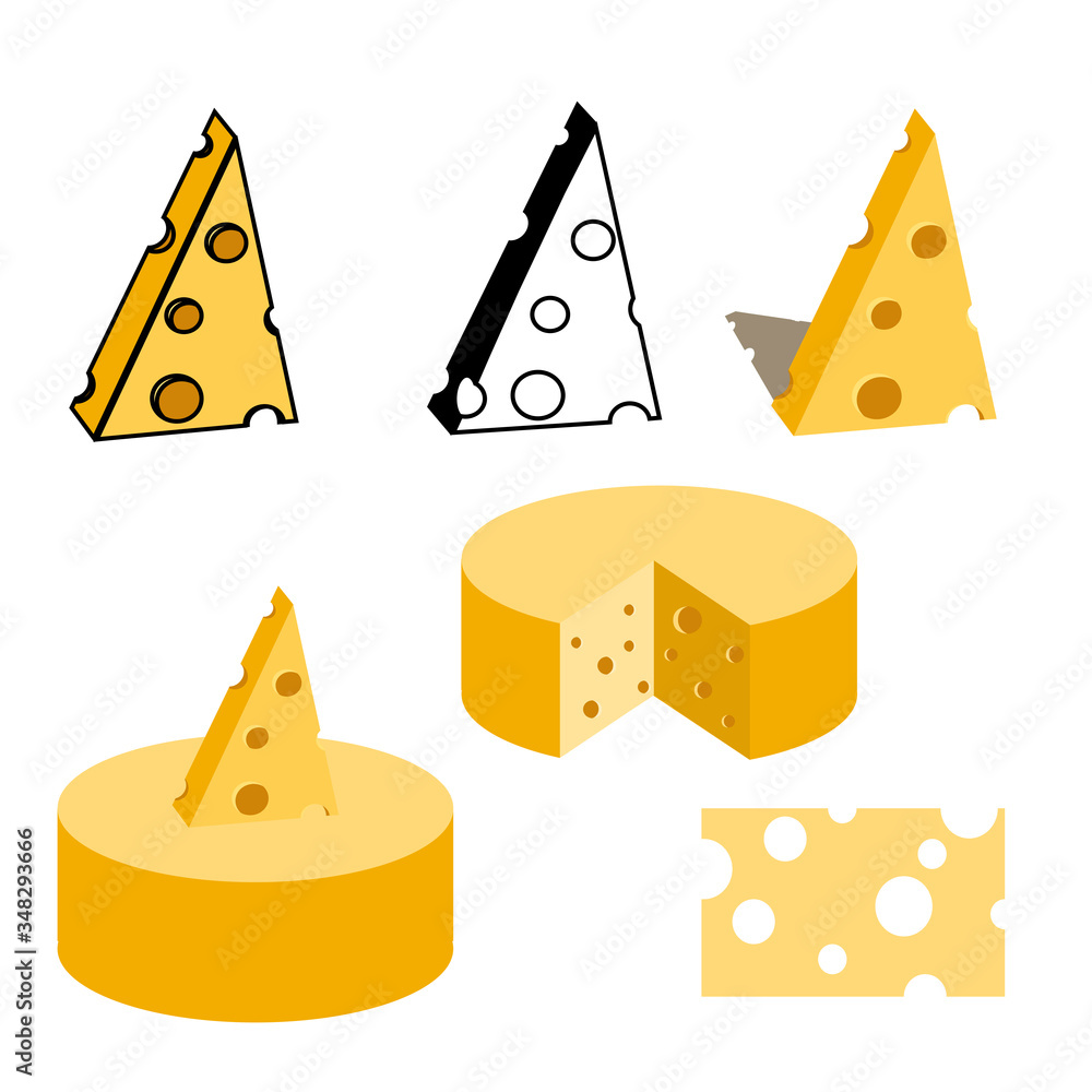 Cheese piece with holes, Maasdam, Swiss art. Vector Illustration isolated on white background