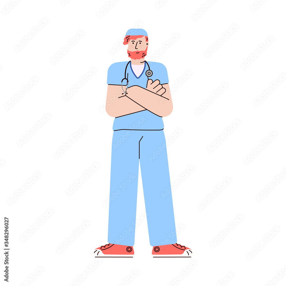 Male nurse in blue medical uniform with doctor stethoscope Male nurse in blue medical uniform with doctor stethoscope