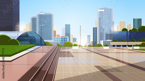 empty downtown city street without people and cars closed town coronavirus pandemic quarantine concept modern cityscape background horizontal vector illustration