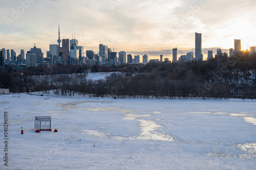 Toronto city view from Riverdale park east in Winter Canada 