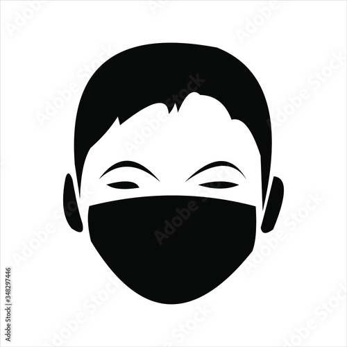 Faceless man (upper body) wearing a mask vector illustration icon / Coronavirus (influenza hay fever etc.) prevention.