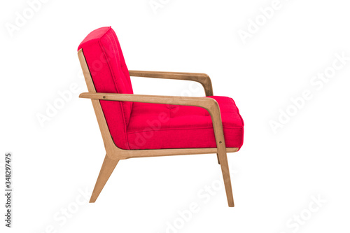 Red fabric and wood armchair modern designer