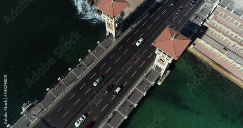 Aerial Drone shot over Egypt Alexandria city Stanly Bridge