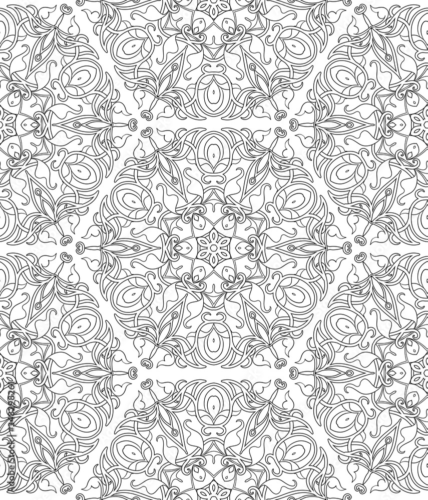 Obraz premium Arabic floral seamless pattern. Traditional arabic islamic background. Mosque decoration element. Outline vector illustration.