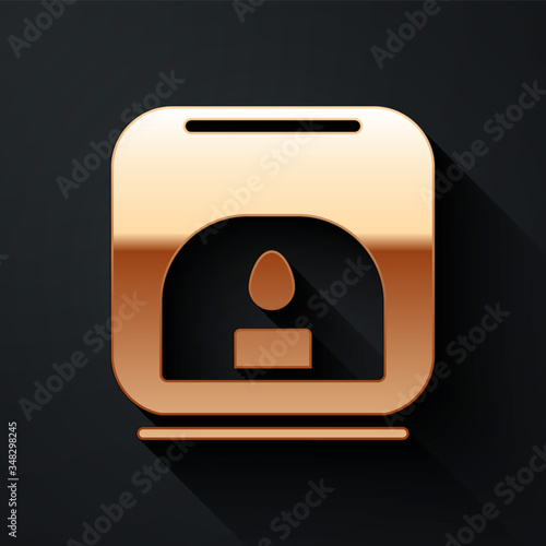 Gold Aroma lamp icon isolated on black background. Long shadow style. Vector