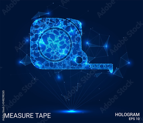 Hologram construction roulette. Measuring tape of polygons, triangles of points and lines. Measuring tape is a low-poly connection structure. The technology concept.