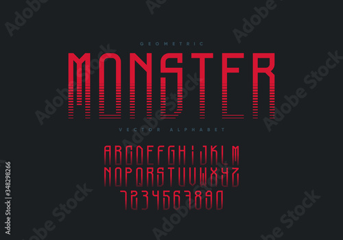 Monster font design. Horror style geometric alphabet and numbers. Eps10 vector.