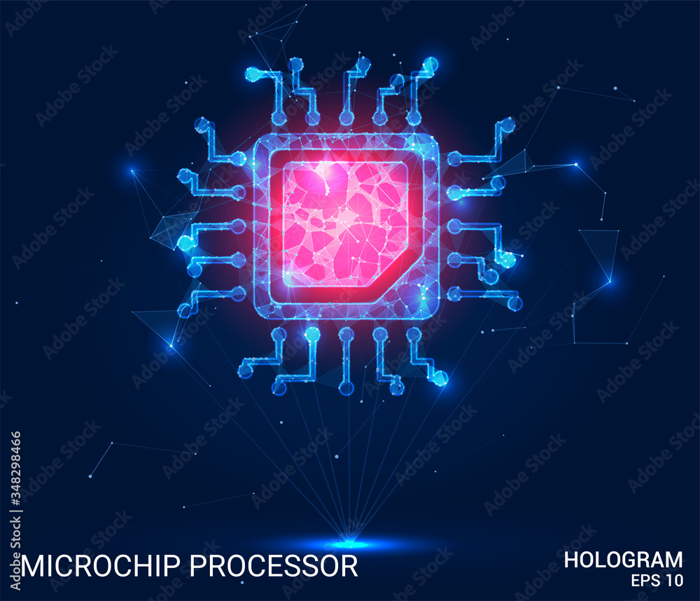Hologram microprocessor. The processor consists of polygons, triangles ...