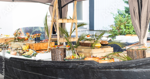 Luxury catering by the pool, food bloggers event, banquet, wedding, festive, hotel brunch buffet