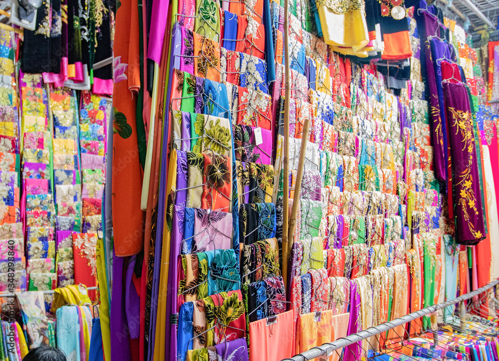 Hue-Vietnam-0007Oct152019 Beautiful colourful materials on display.