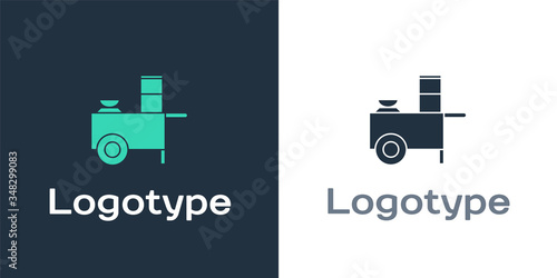 Logotype Fast street food cart icon isolated on white background. Urban kiosk. Logo design template element. Vector