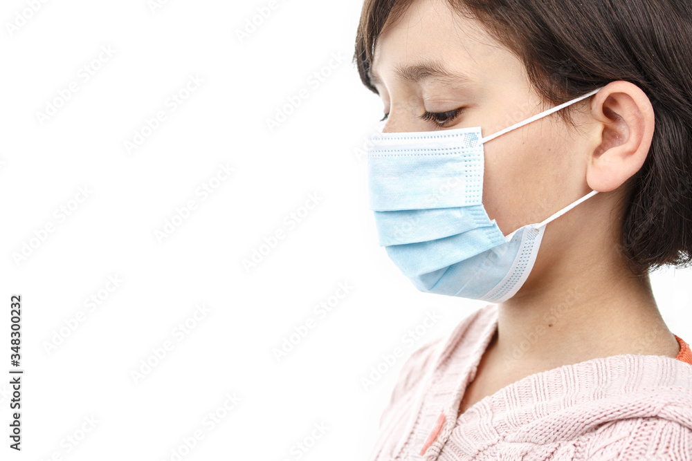 Child in medical mask on white isolated background Child in medical mask on white isolated background