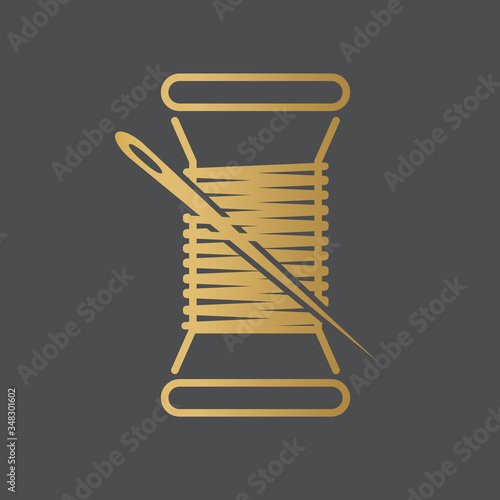 golden thread spool with needle icon- vector illustration