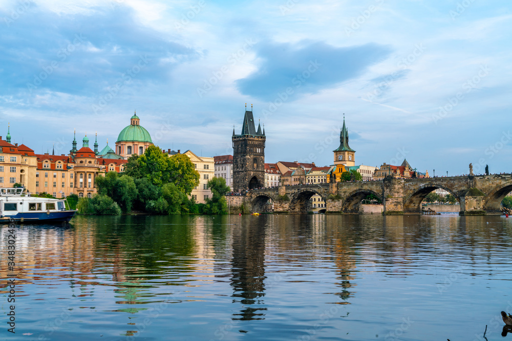 Charles Bridge and River Vtlava in Prague in Czech Republic