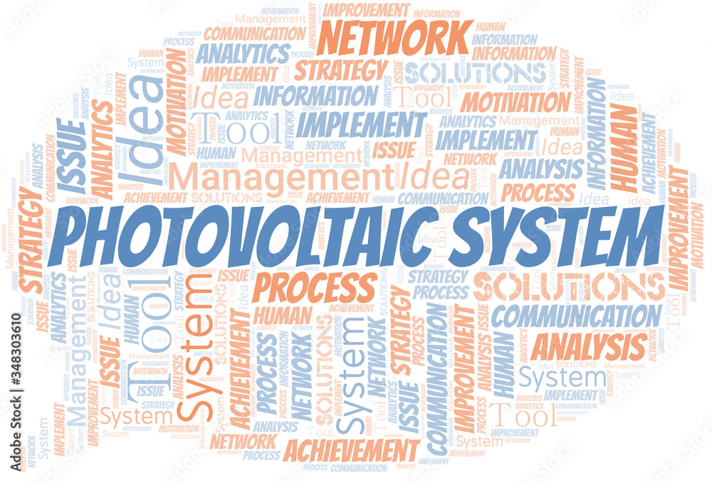 Photovoltaic System typography vector word cloud.