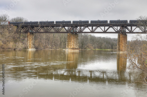 Paris, Ontario, Canada with train and railway bridge © Harold Stiver