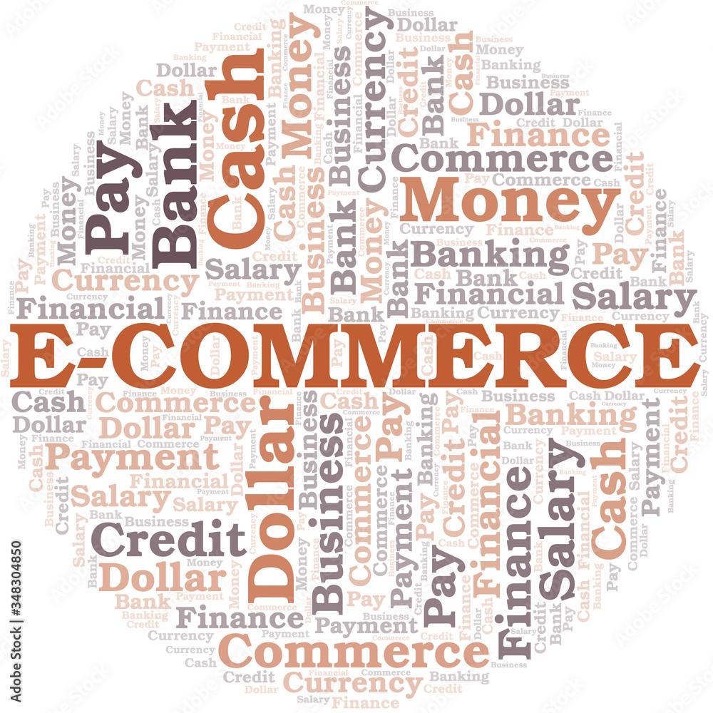 E-Commerce typography vector word cloud. E-Commerce typography vector word cloud.