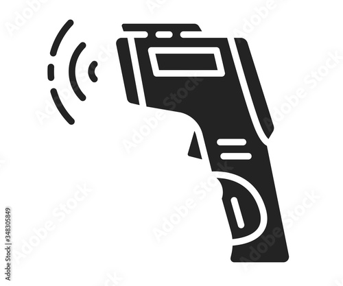 Non-contact infrared thermometer black glyph icon. Epidemic prevention. Pictogram for web page, mobile app, promo.