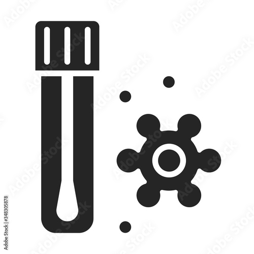 Laboratory tube with saliva test black glyph icon. Check on disease Coronavirus. Healthcare. Pictogram for web page, mobile app, promo