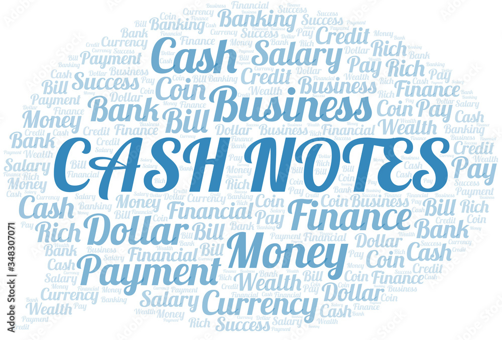 Cash Notes typography vector word cloud.
