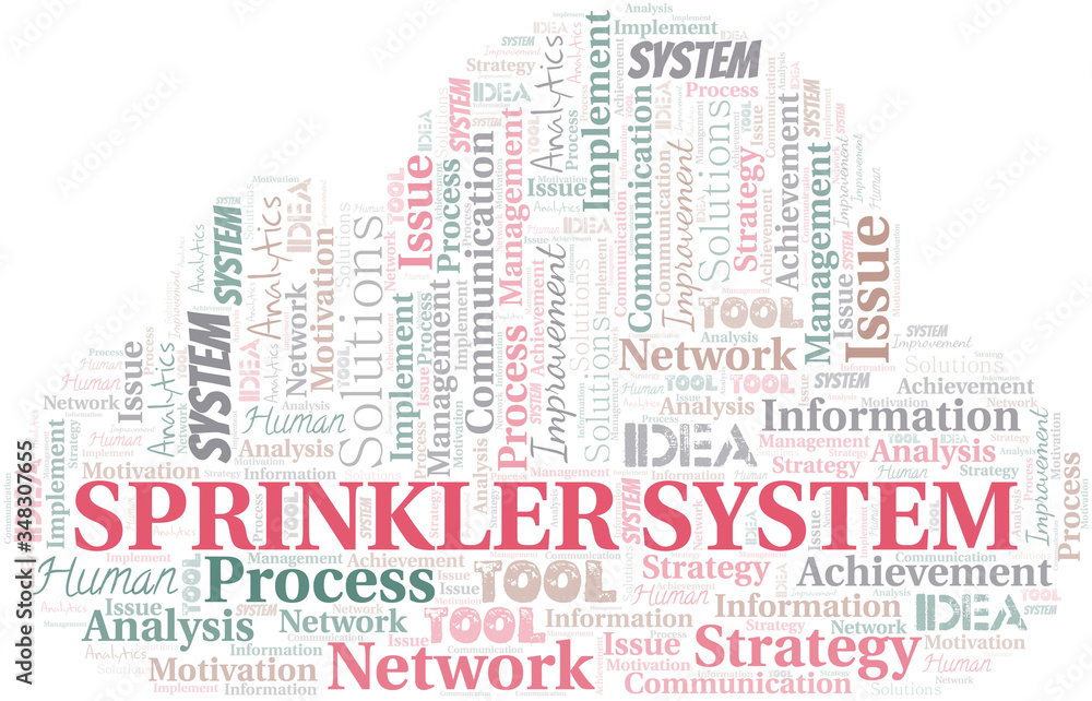Sprinkler System typography vector word cloud. Sprinkler System typography vector word cloud.