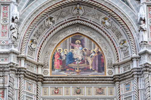 Facade of Cathedral of Saint Mary of the Flower (Cattedrale di Santa Maria del Fiore) or Duomo di Firenze, Florence, Italy