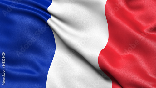 3D illustration of the flag of France waving in the wind.