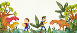 Dinopark. Watercolor banner for children